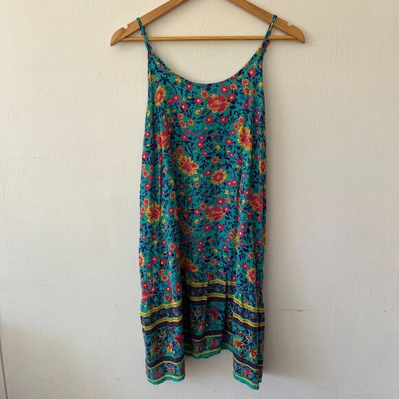 Qearal Sundress Womens Large Blue Microfloral Straps Cutesy Cottagecore - Picture 1 of 7